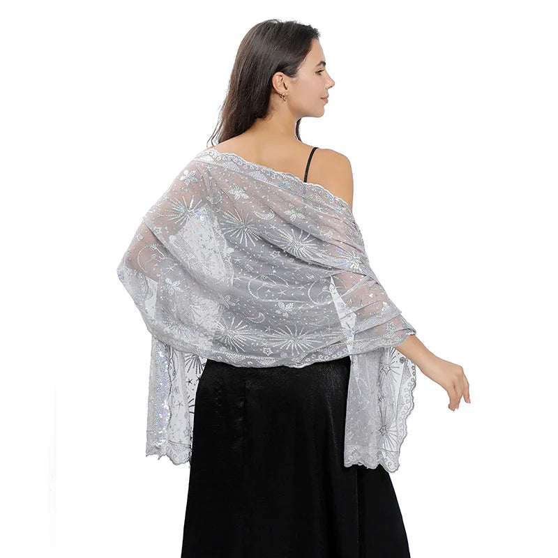 Floral Lace Fringed Wrap Scarf for Layering over Outfits
