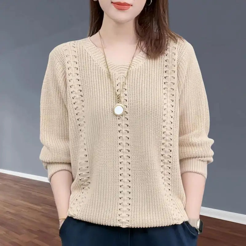 Women's V Neck Ribbed Long Sleeve Sweater Casual Knit Layer