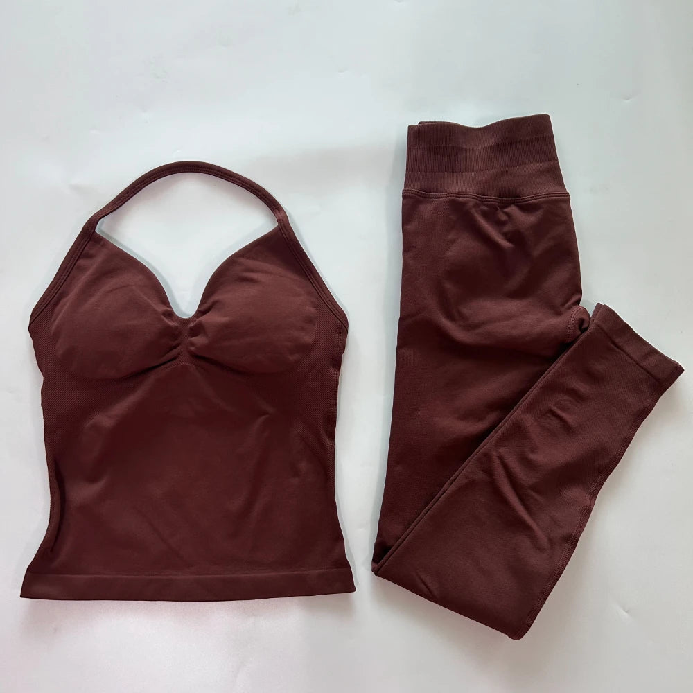 Women's Thin Strap Tank And Leggings Yoga Set