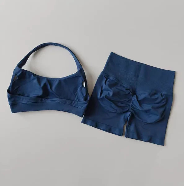 Women's Halter Sports Bra and Shorts Set