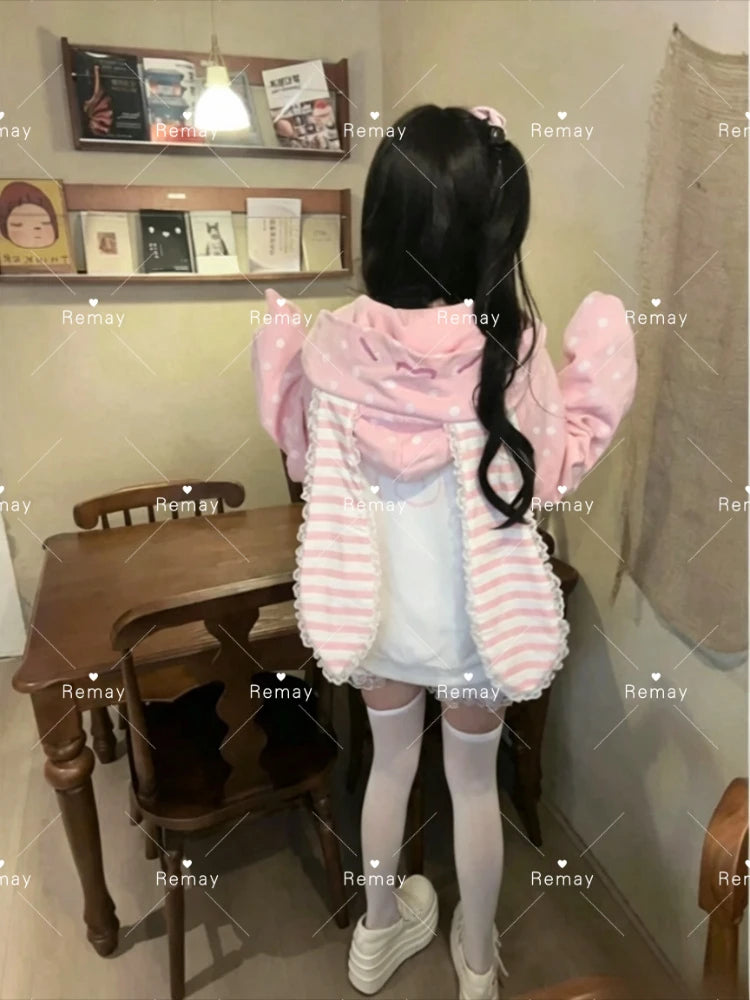 Rabbit Ear Long Sleeve Full Zip Casual Hoodie