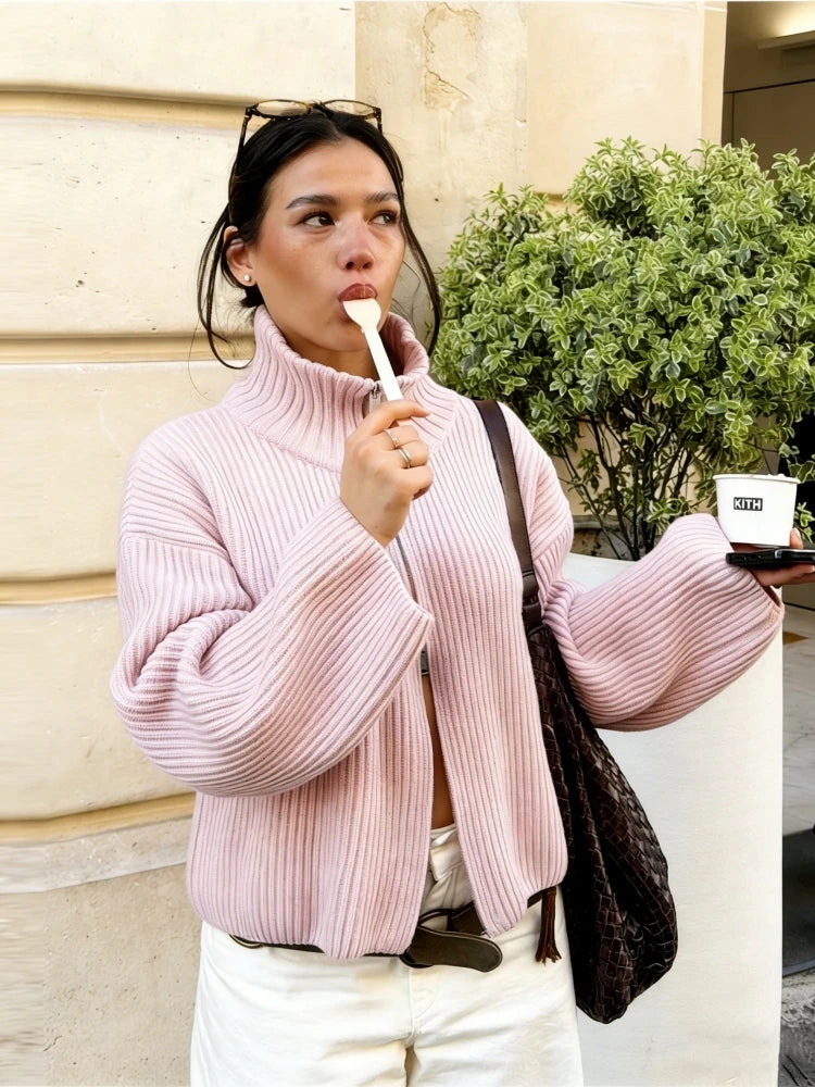 Women's Striped Full Zip Cardigan Casual Knit Layer