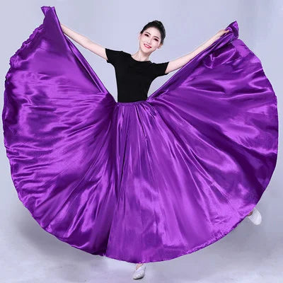 Women's Long Satin-Look Swing Dance Skirt with Length and Style Options