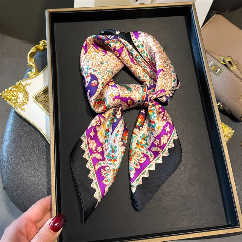 Chain Print Square Scarf with Decorative Border Designs