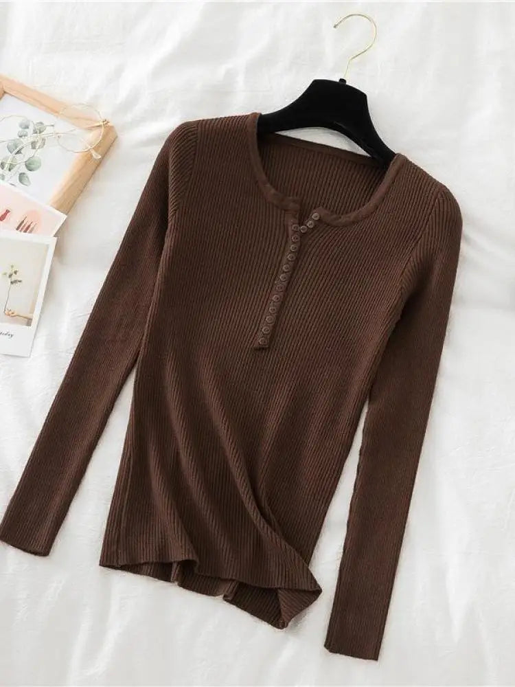 Women's V Neck Short Button Placket Sweater Casual Knit Layer