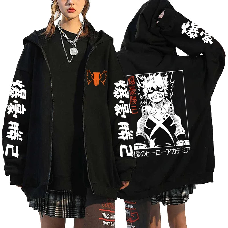 Anime-Graphic Loose-Fit Long-Sleeve Hoodie