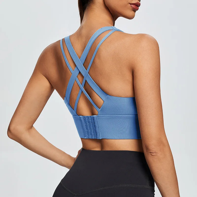 Women's Scoop Neck Multi Strap Cross Back Sports Bra