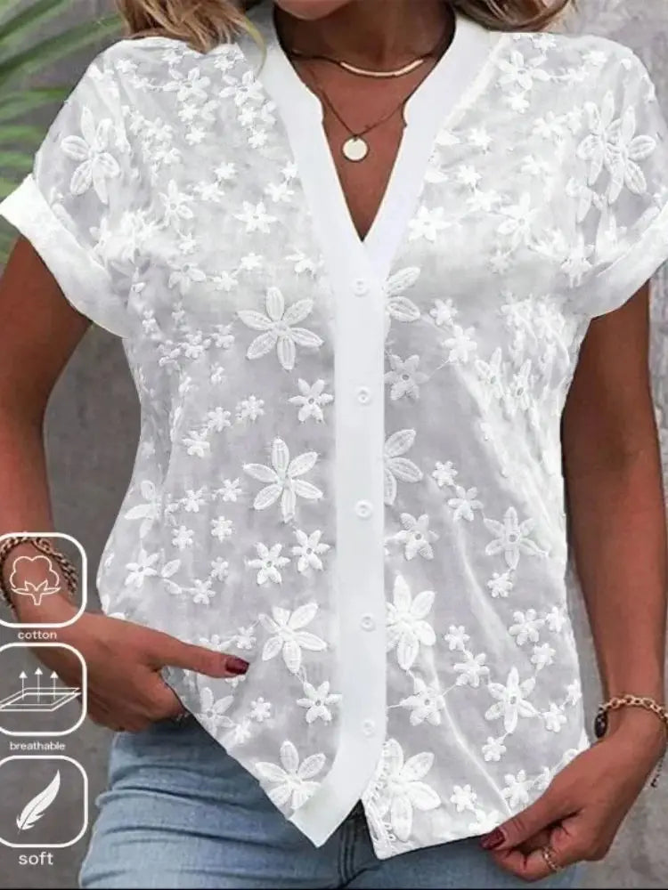 Women's Eyelet Short Sleeve Blouse
