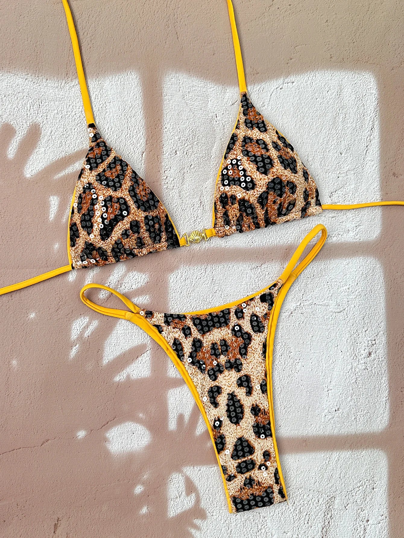 Sequin Leopard Print Halter Bikini