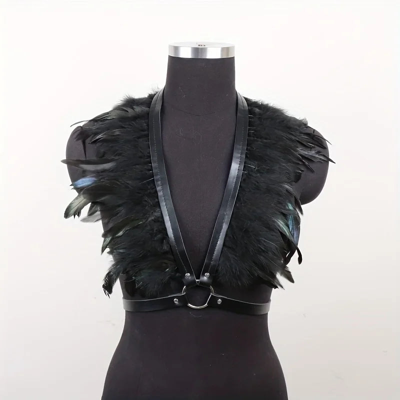 Black Feather Shoulder Cape for Layering over Outfits