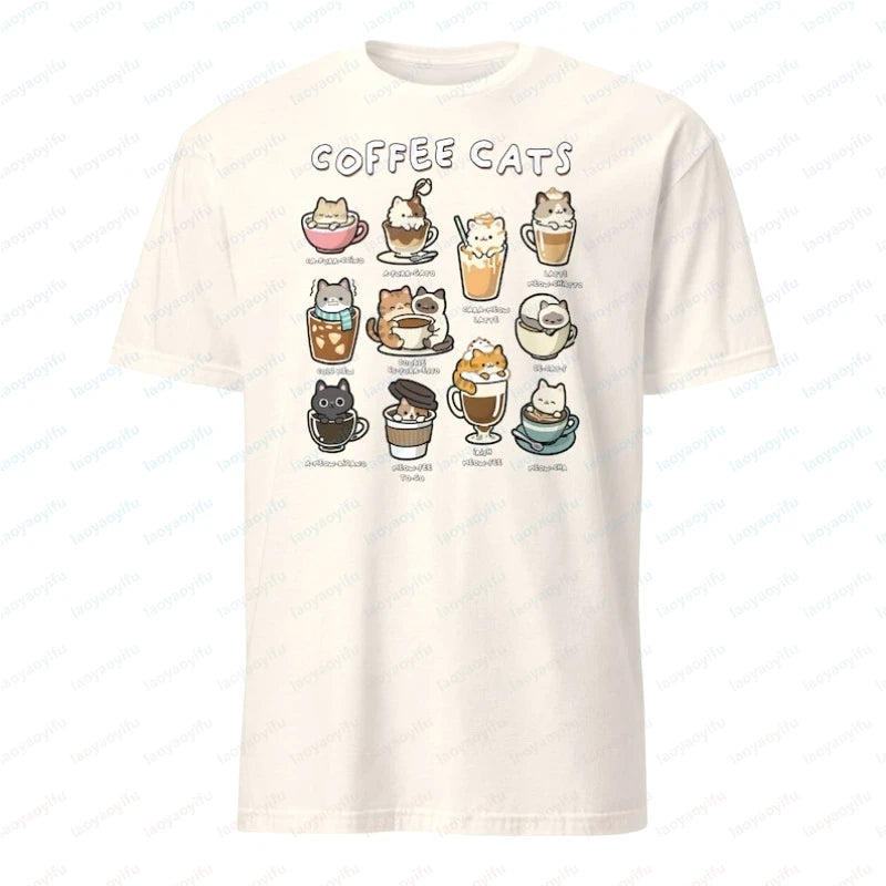 Coffee Cats Graphic Crewneck Short-Sleeve T-Shirt