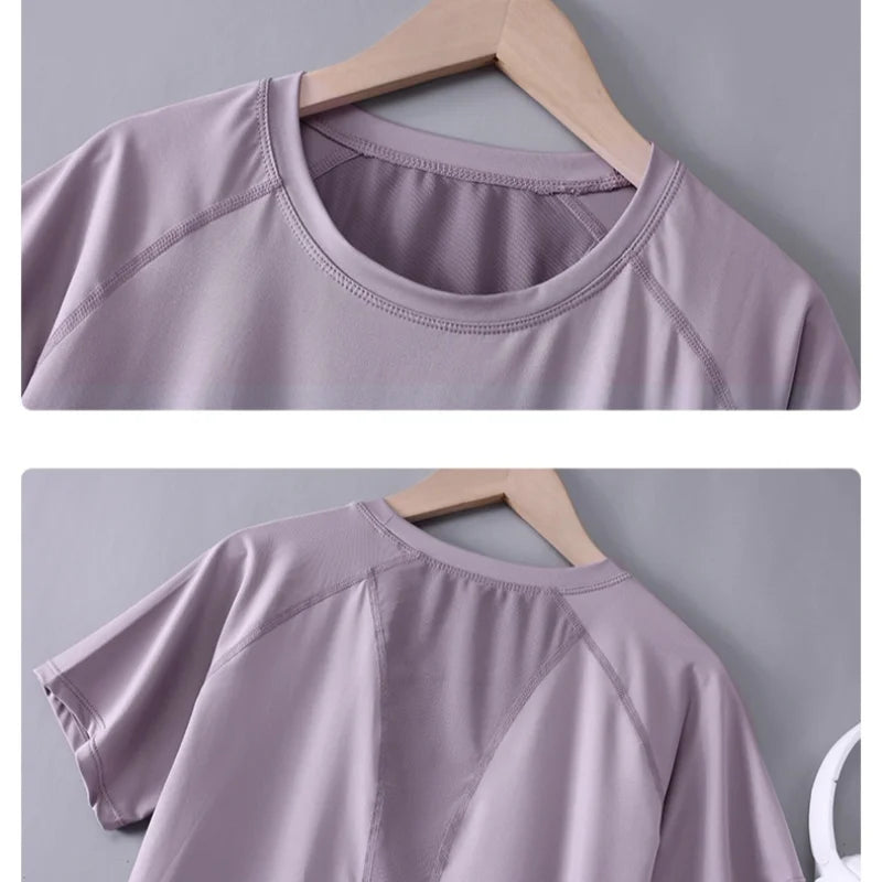 Women's Curved Hem Short Sleeve Sports T-shirt For Workout Outfits