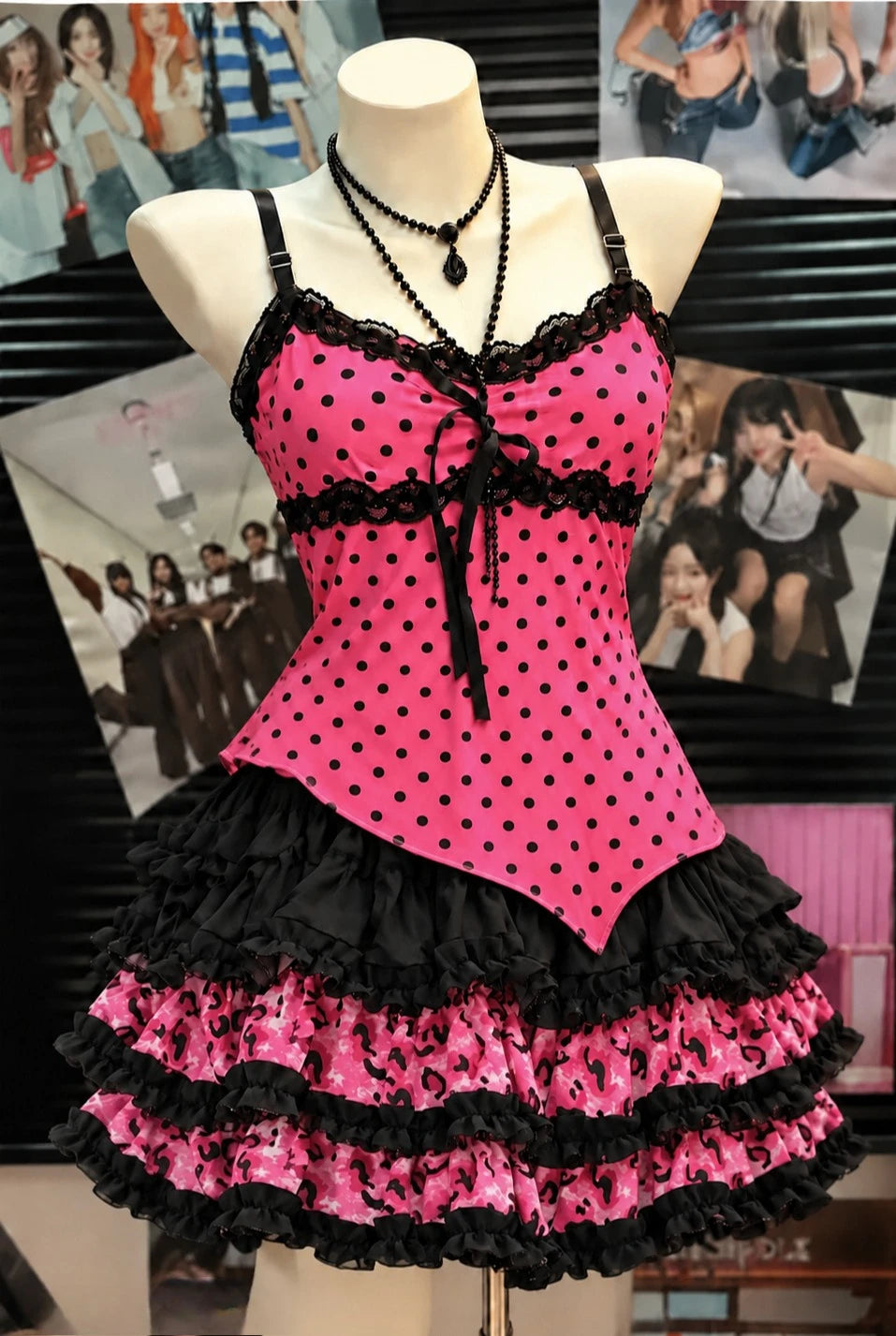 Women's Printed Lace Trim Camisole with Thin Straps and Fitted Shape