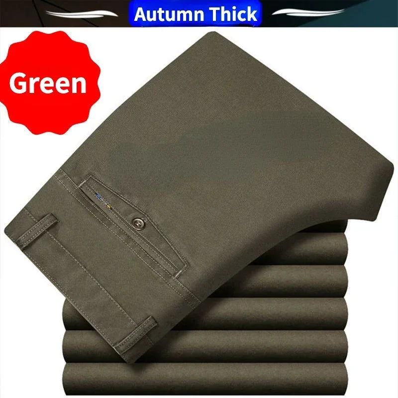 Men's High-Waist Cotton Straight-Leg Full-Length Pants
