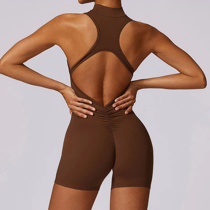 Women's Zip-Front Open-Back Workout Romper