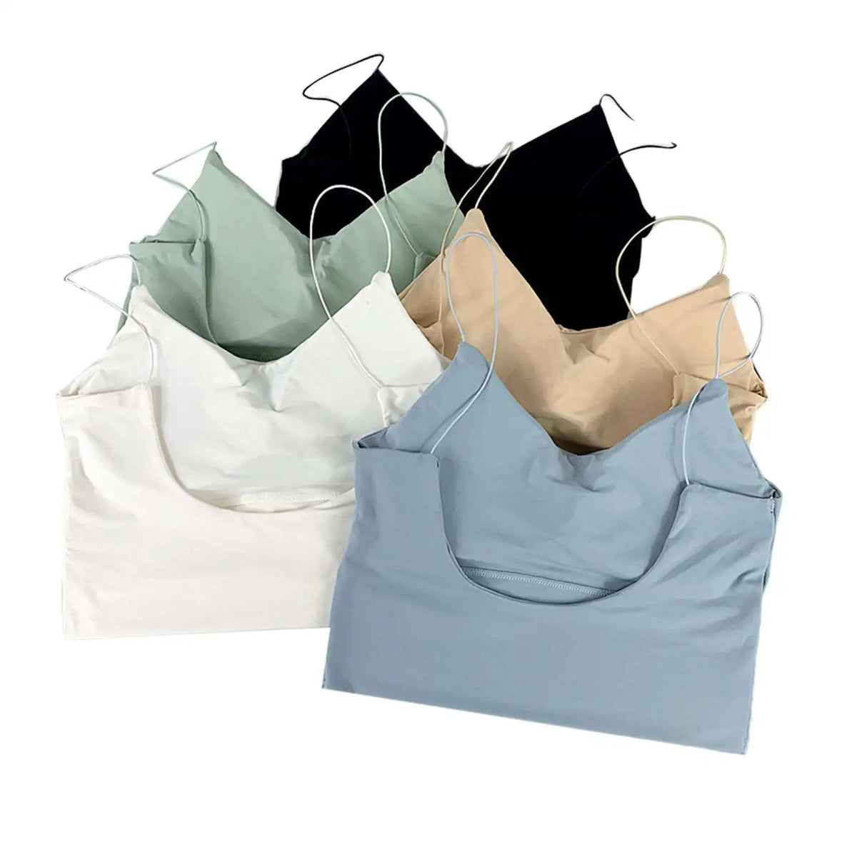 Women's Scoop Neck Crop Top with Thin Shoulder Straps and Built-In Padding
