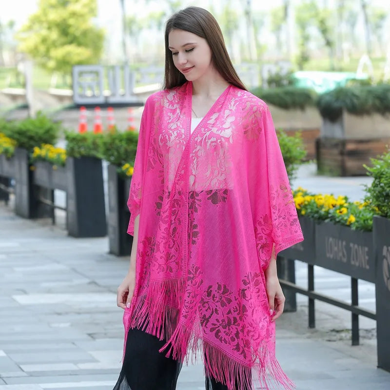 Long Lace Open Front Cardigan for Layering over Outfits