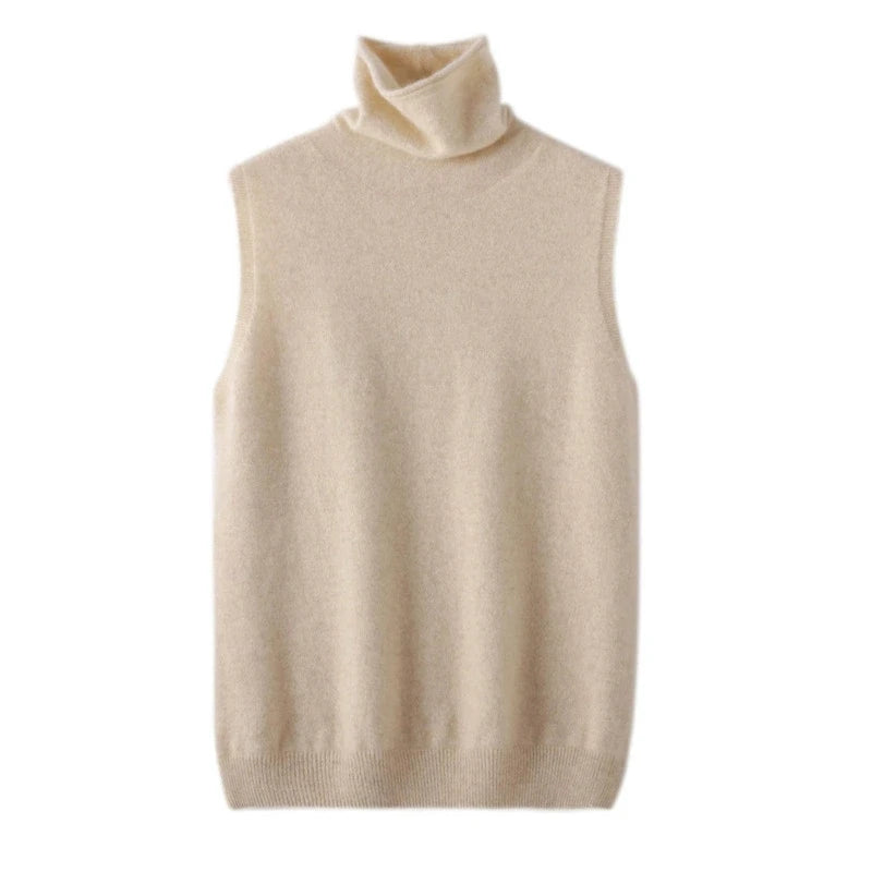 Women's Turtleneck Sleeveless Knit Vest Casual Knit Layer