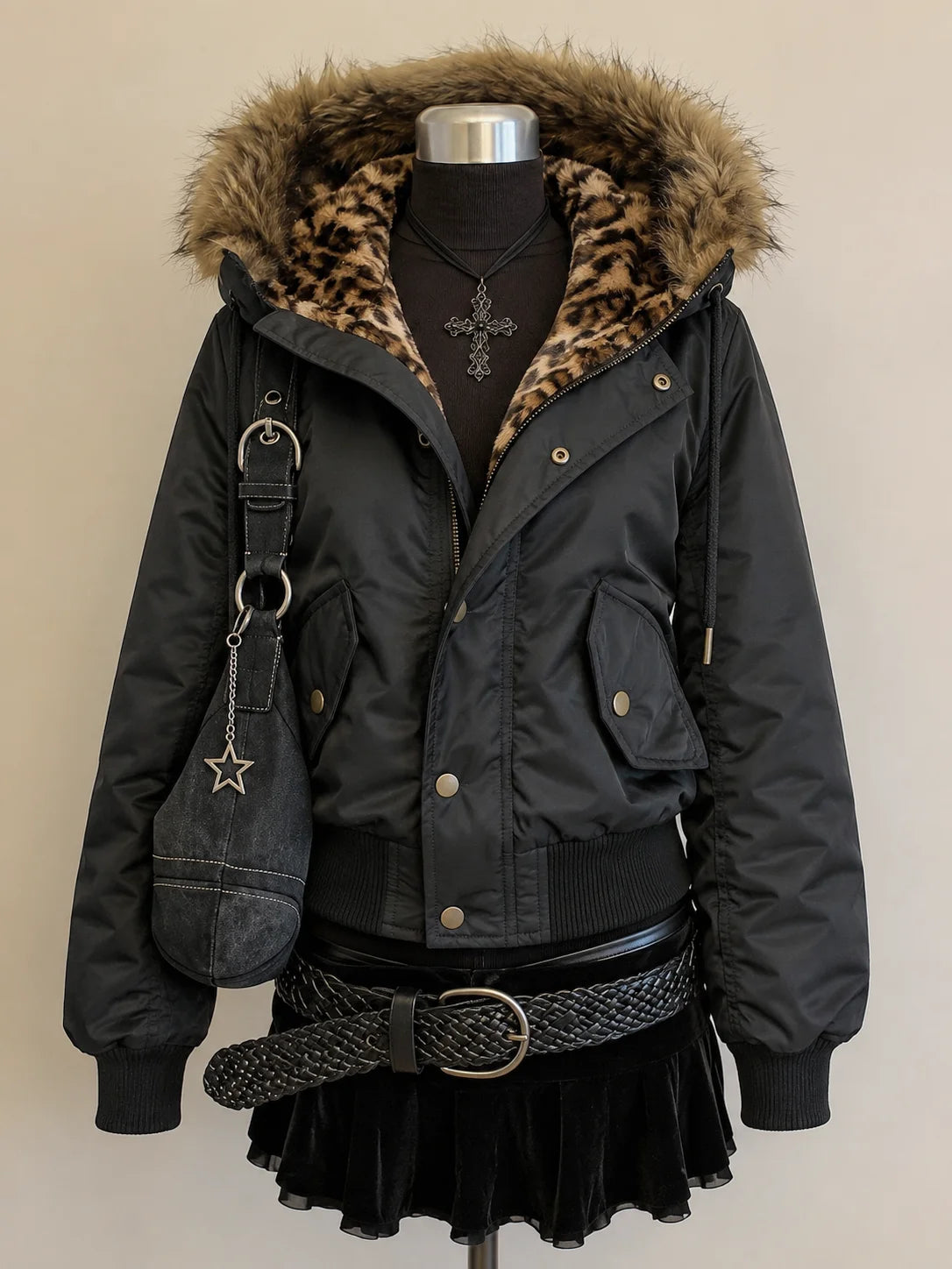 Faux-Fur-Trim Cropped Zip-Front Jacket