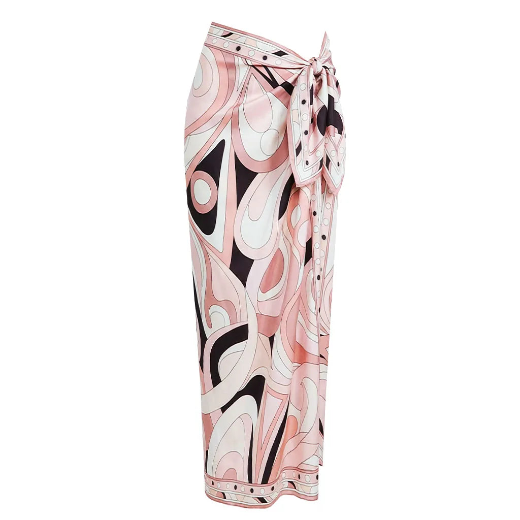 Printed Long Sleeve Swimsuit with Matching Skirt