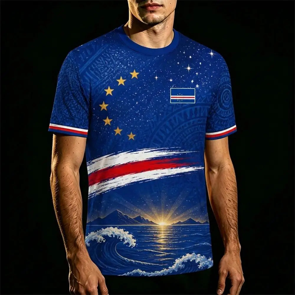 Cape Verde Football Short Sleeve Jersey For Sports Outfits
