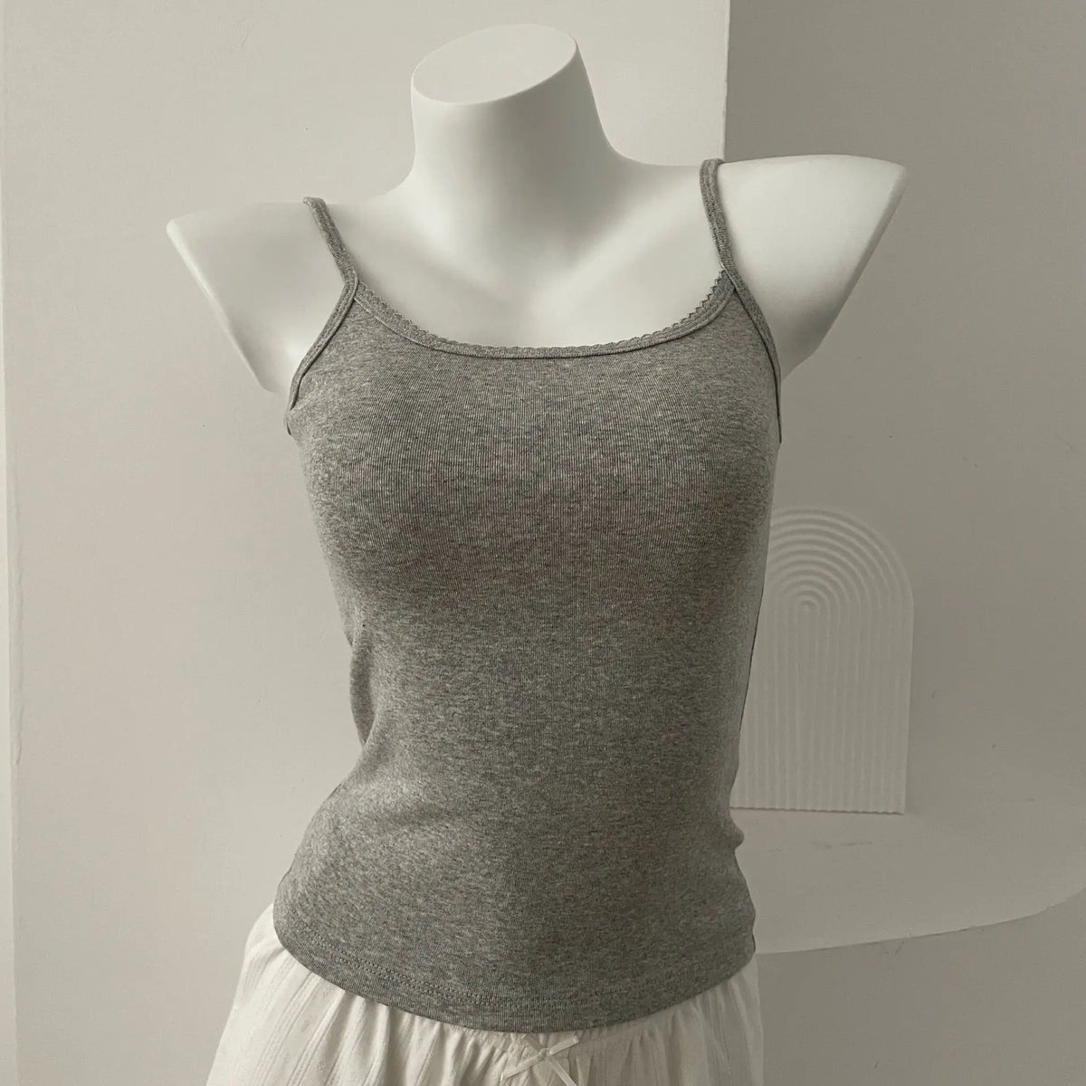 Women's Lace Trim Cotton Blend Camisole with Bow and Mixed Pattern Options
