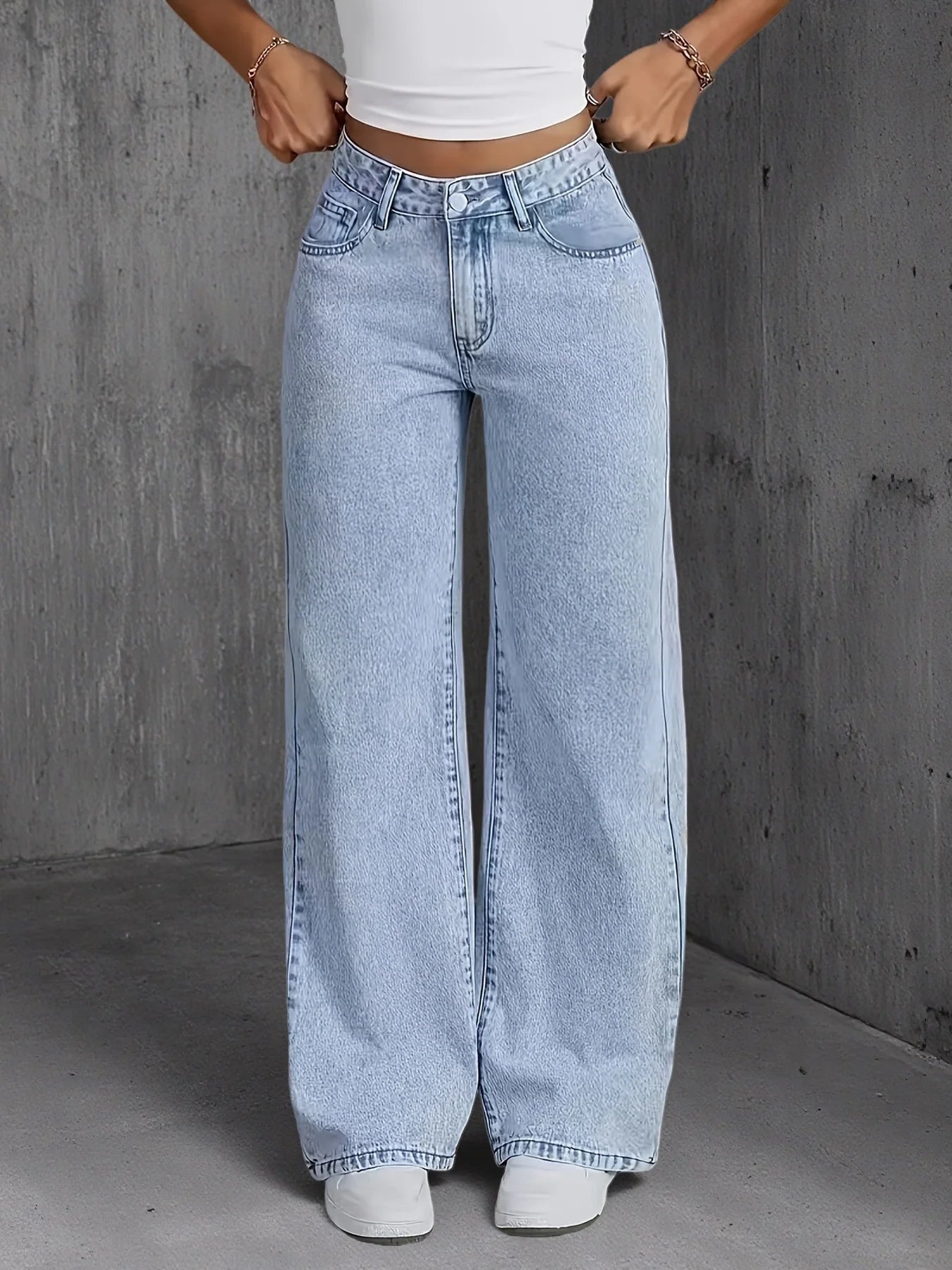 Women's Light-Blue High-Waist Loose Wide-Leg Jeans