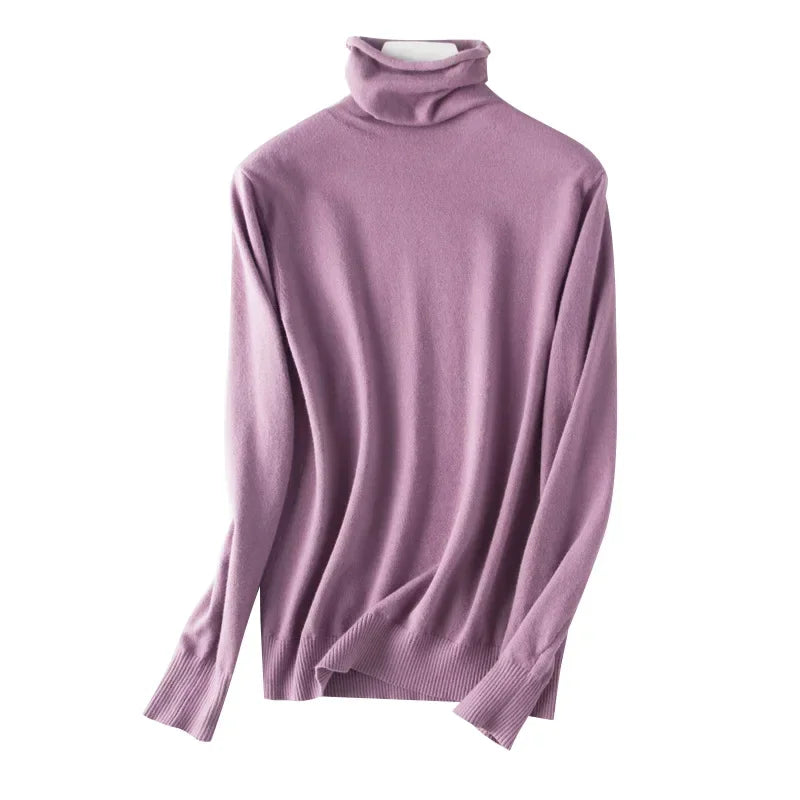 Women's Draped Roll Neck Fine Knit Sweater Casual Knit Layer