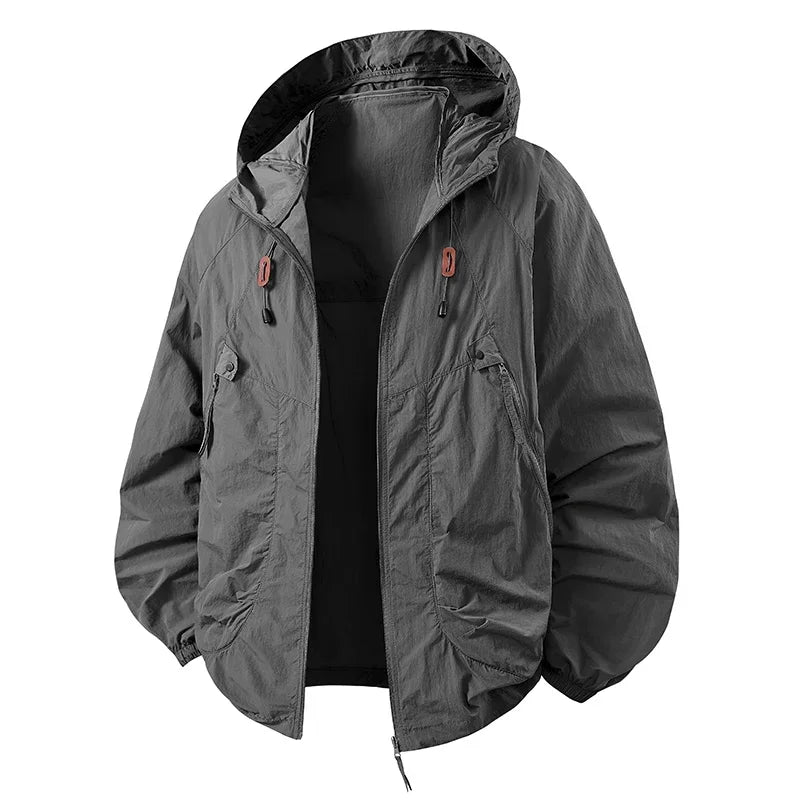Hooded Long Sleeve Full Zip Outdoor Hiking Jacket with Pockets