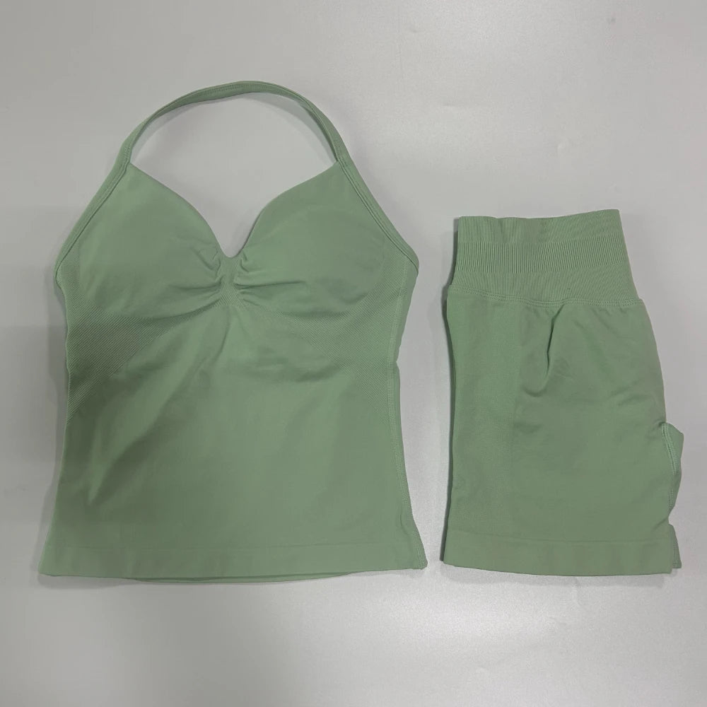 Women's Halter Tank And Shorts Yoga Set For Workout Outfits