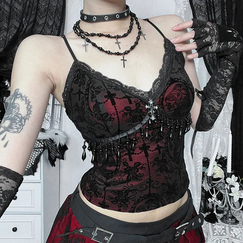 Women's Gothic Lace Polyester Blend Camisole with Decorative Trim and Multiple Styles