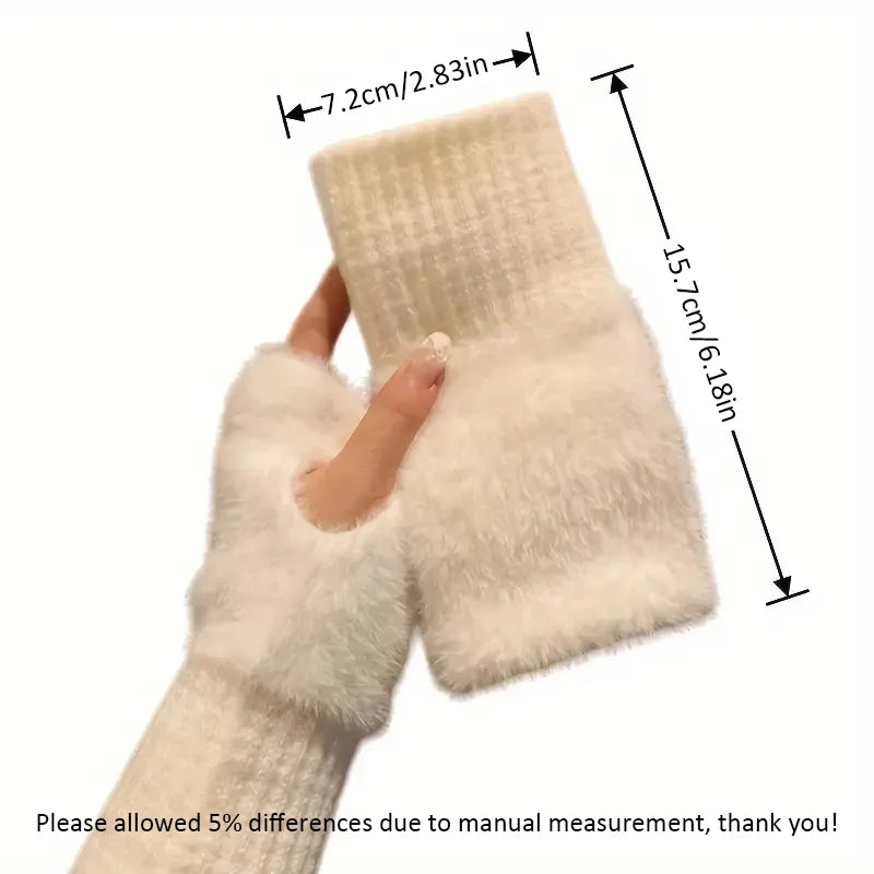 Plush Fingerless Gloves with Ribbed Knit Wrist Cuffs