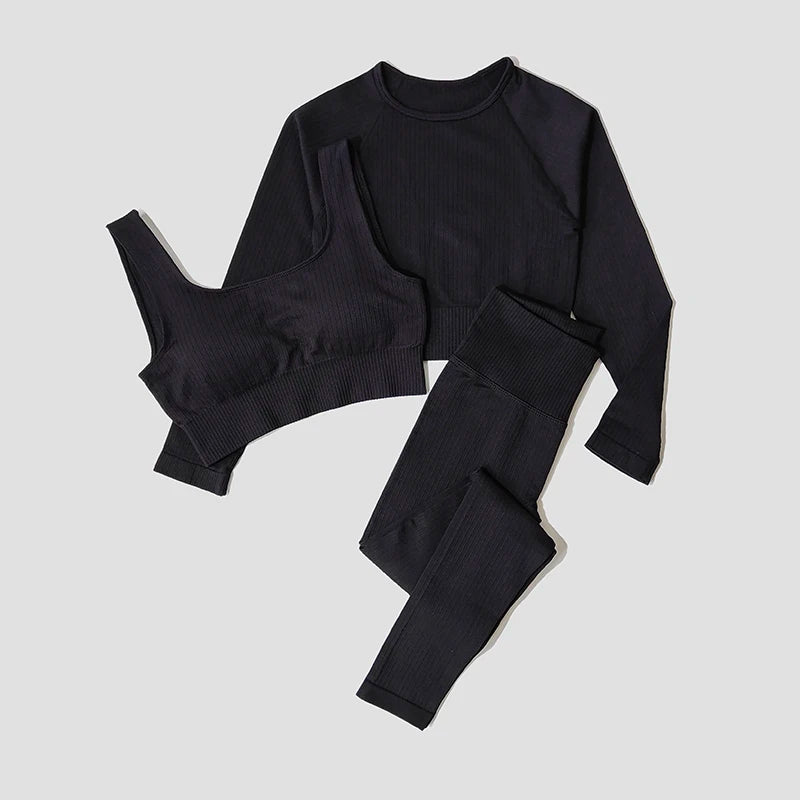 Women's Long Sleeve Crop Top And Leggings Yoga Set