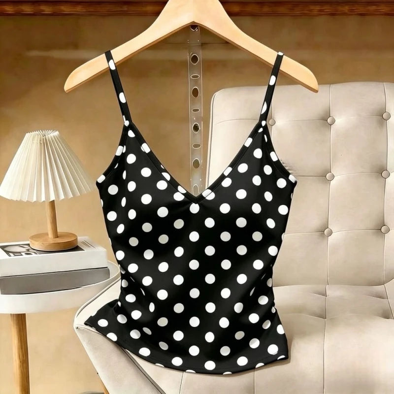 Women's Printed Lace Trim Camisole with Thin Straps and Fitted Shape