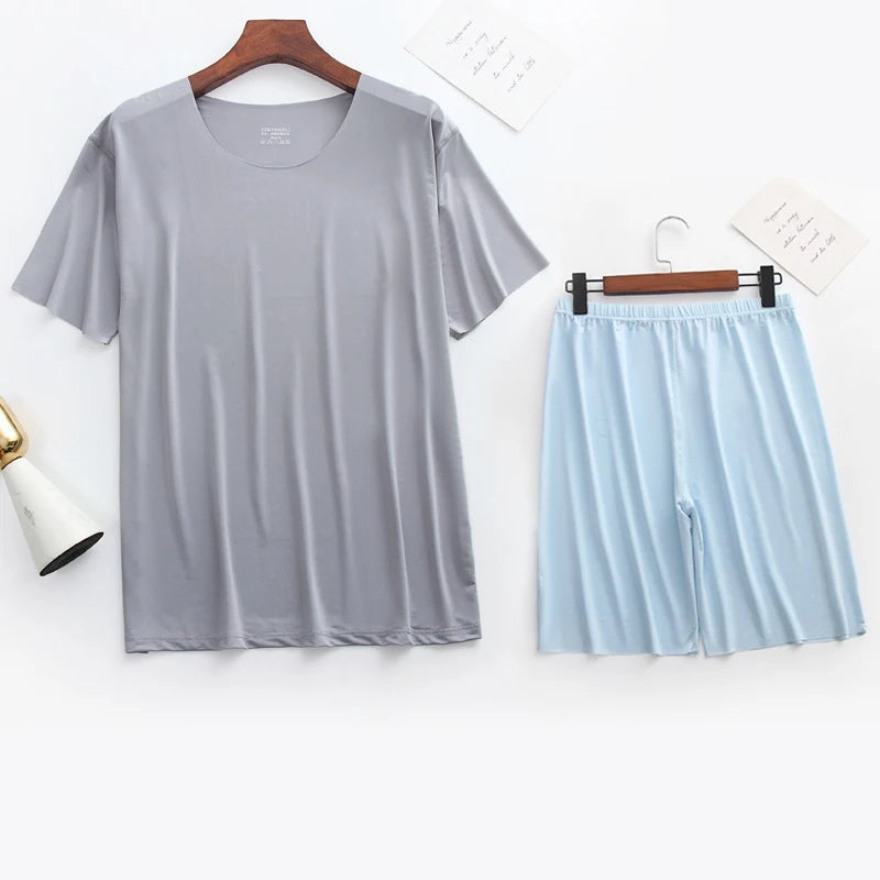 Men's Solid Short Sleeve T Shirt and Shorts Pajama Set
