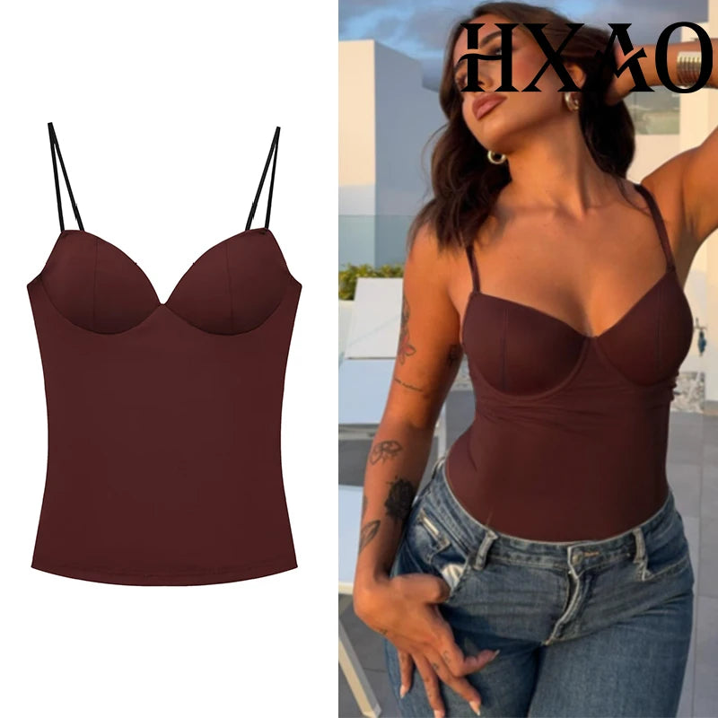 Women's Sweetheart Neck Crop Top with Thin Straps and Corset Styling