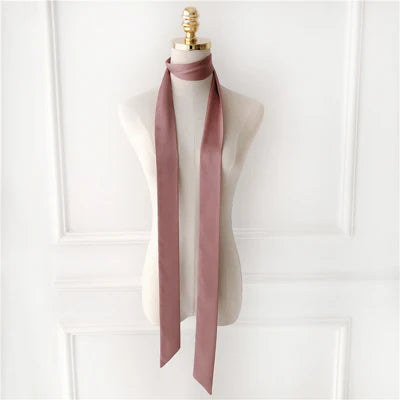 Solid Long Narrow Ribbon Scarf with Pointed Ends