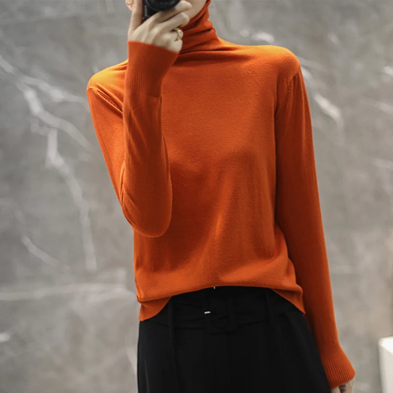Women's Fitted Roll Neck Long Sleeve Sweater Casual Knit Layer