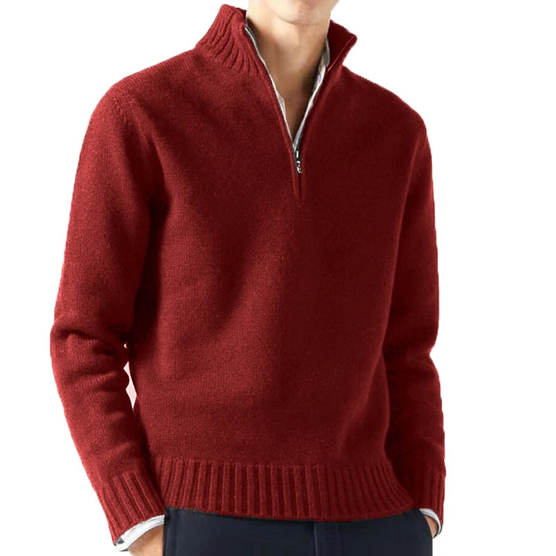 Men's Quarter Zip Long Sleeve Knit Sweater