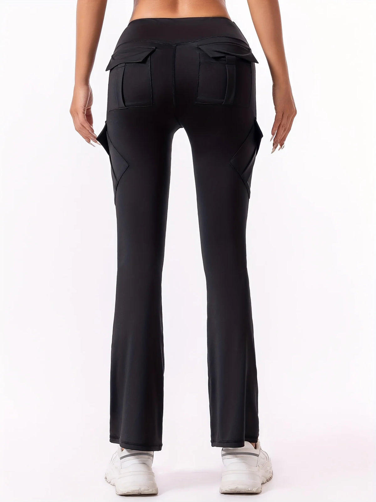 Women's Black Flared Pants with Back Pockets and Fitted Upper Legs