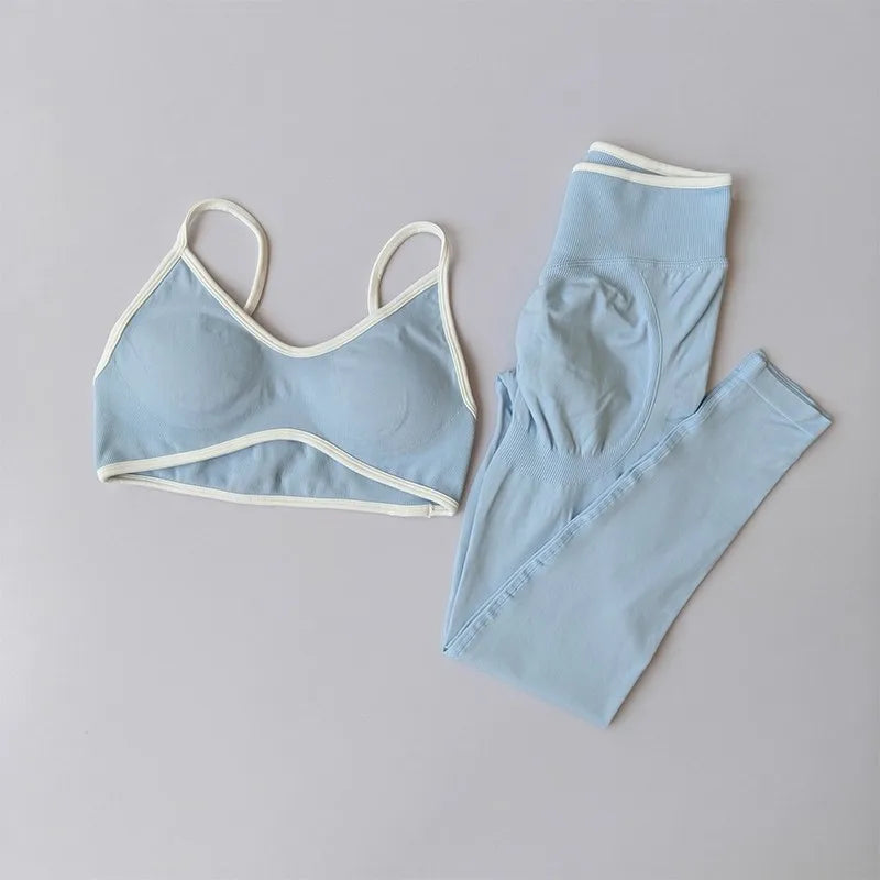 Women's Contrast Sports Bra and Leggings Set