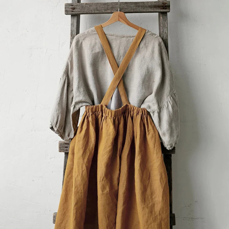 Women's Cotton-Linen Sleeveless Square-Neck A-Line Midi Dress with Pockets for Casual Outfits