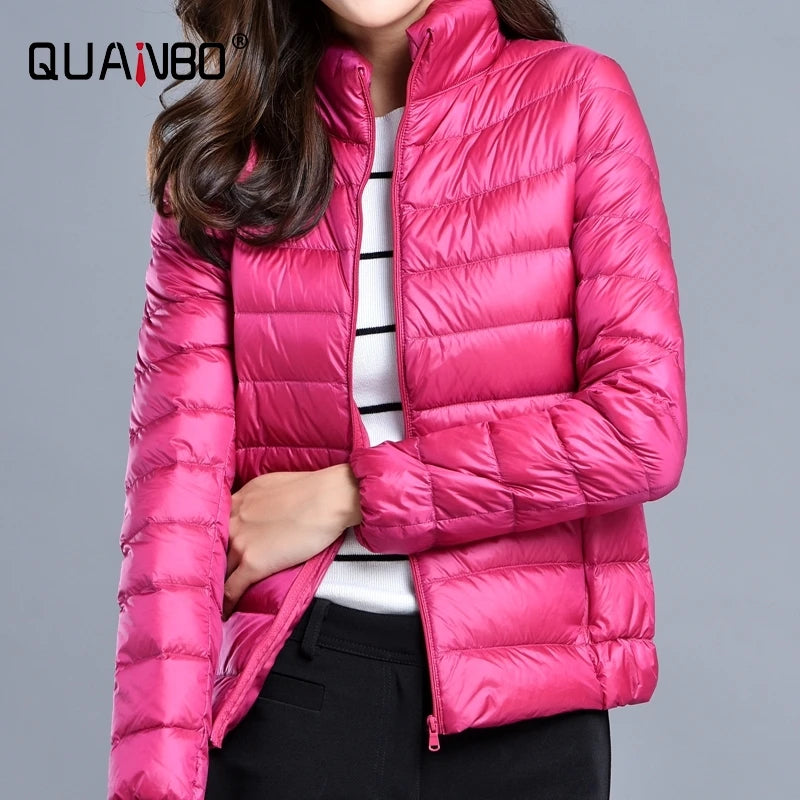 Women's Quilted Stand Collar Zip Front Jacket for Layered Outfits
