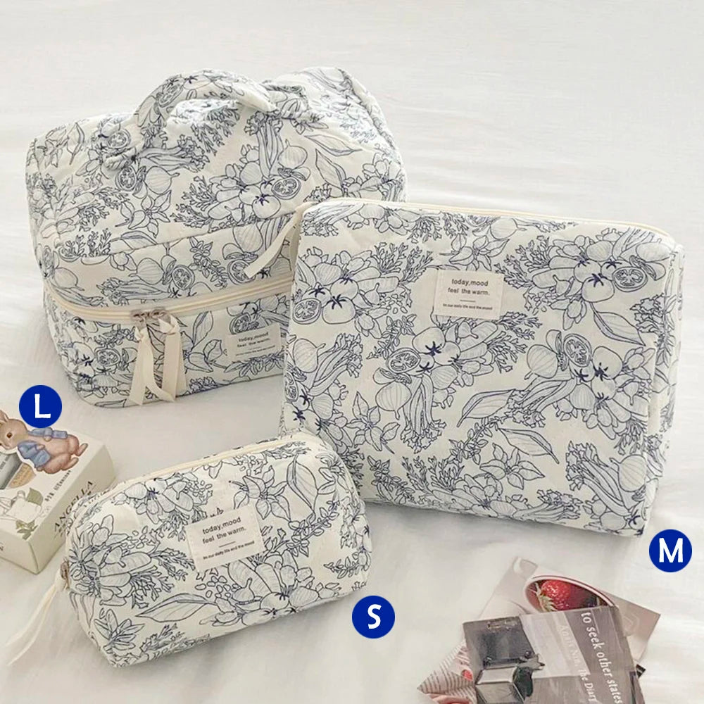 Printed Quilted Toiletry Bag with Zippered Size Options