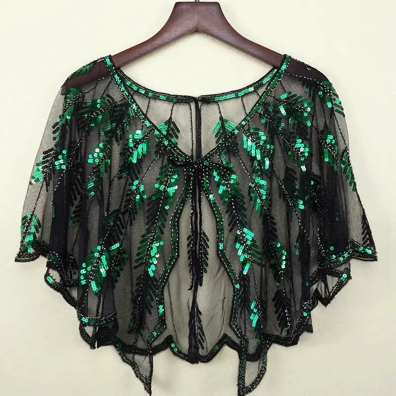 Leaf Pattern Sequin Capelet for Layering over Dresses and Tops