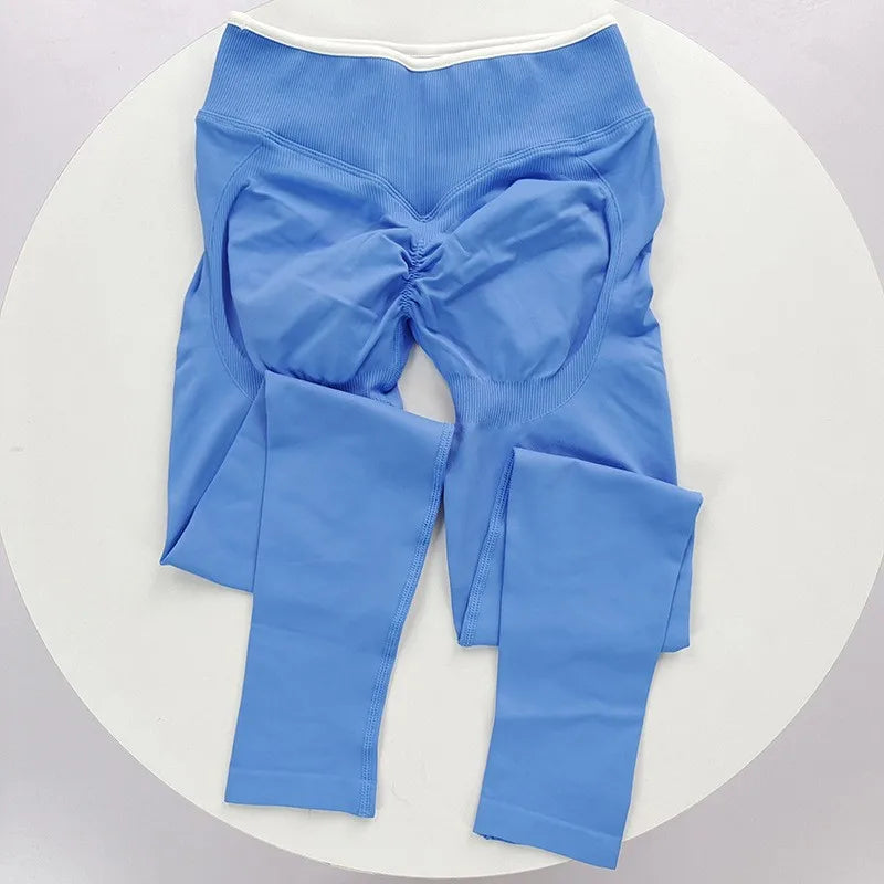 Women's Contrast Waist Full Length Leggings For Workout Outfits