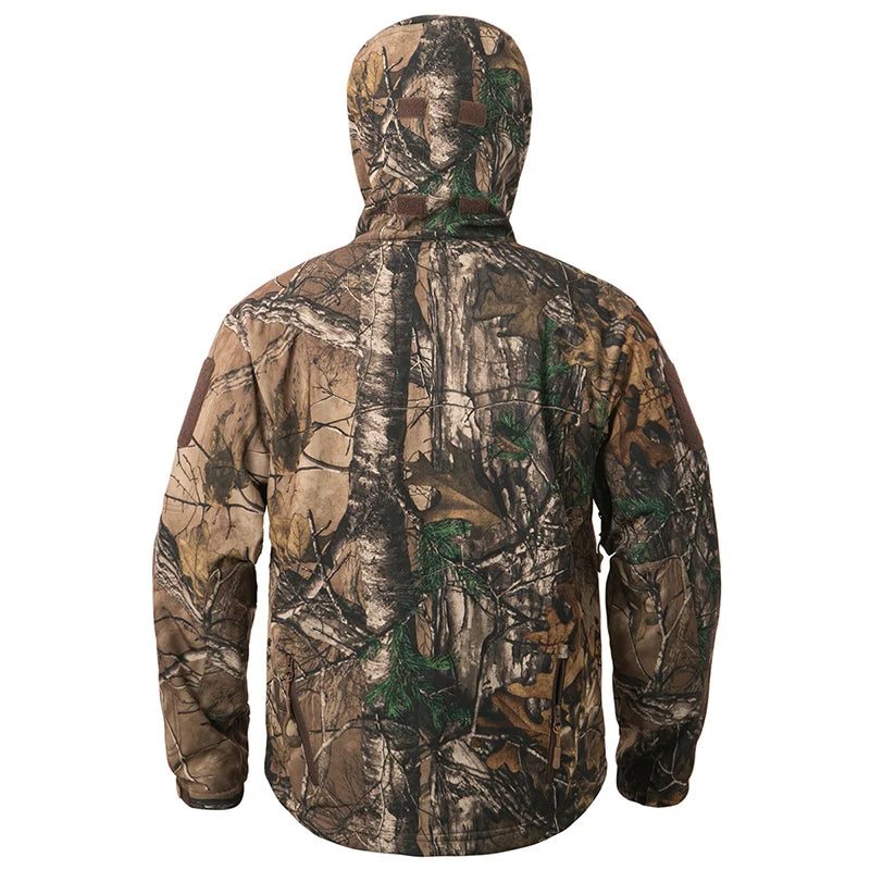 Silent Softshell Camouflage Hunting Jacket Men Waterproof Fleece Hooded Hunting Clothes Warm Outdoor Hiking Tactical Coat