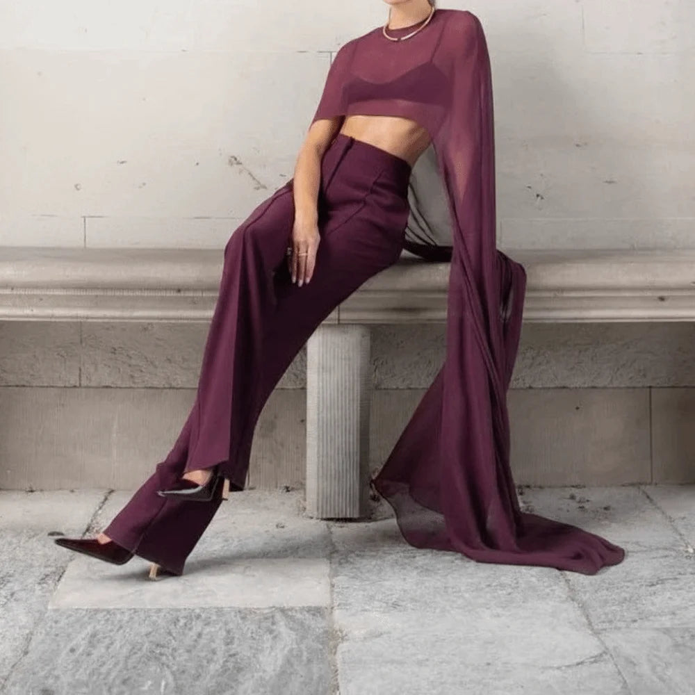 Long Sheer Draped Cape for Layering over Outfits