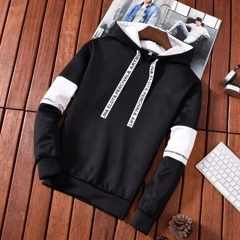 Men's Contrast-Sleeve-Stripe Long-Sleeve Pullover Hoodie