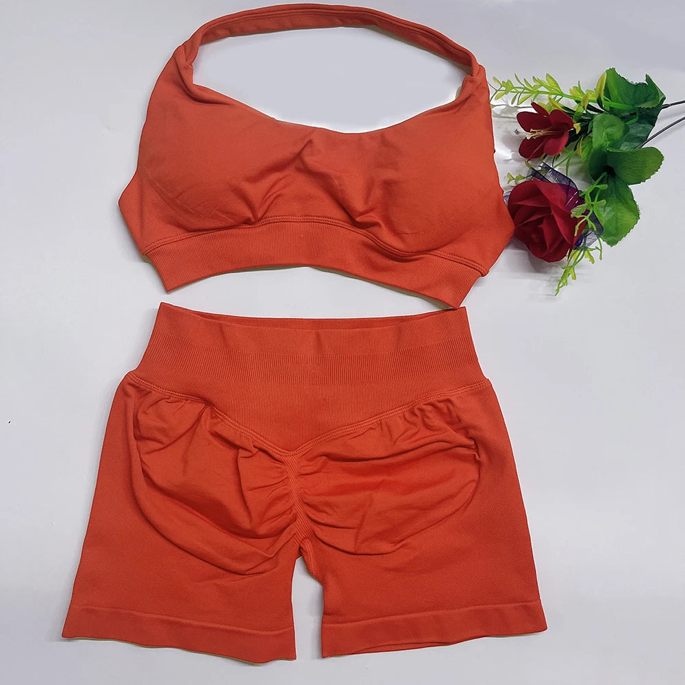 Women's Halter Bra And Shorts Yoga Set For Workout Outfits